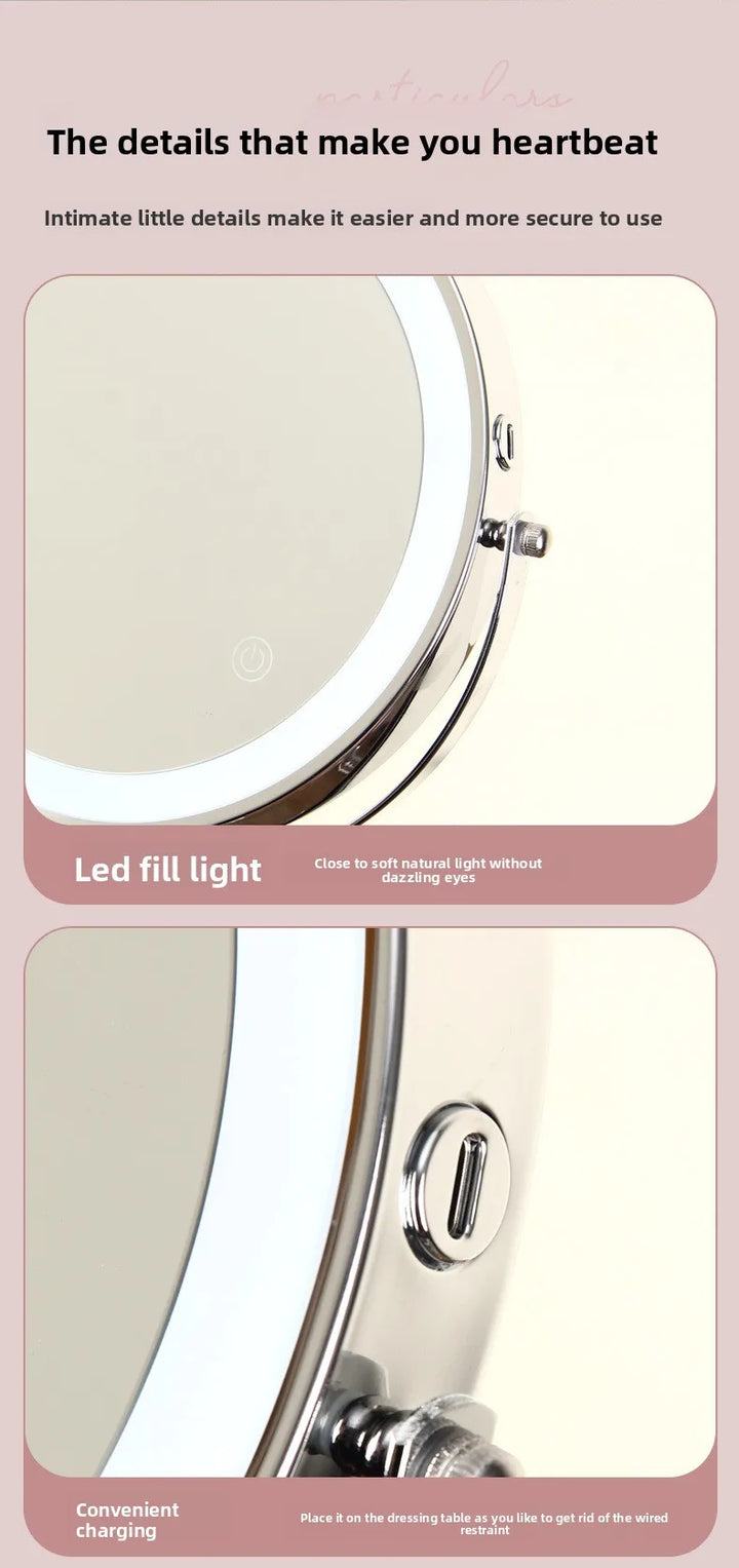 8 Inch Makeup Mirror With Light Lamp 5/7/10X Magnification 3 Color Lights,Adjustable Brightness Height Standing Cosmetic Mirror