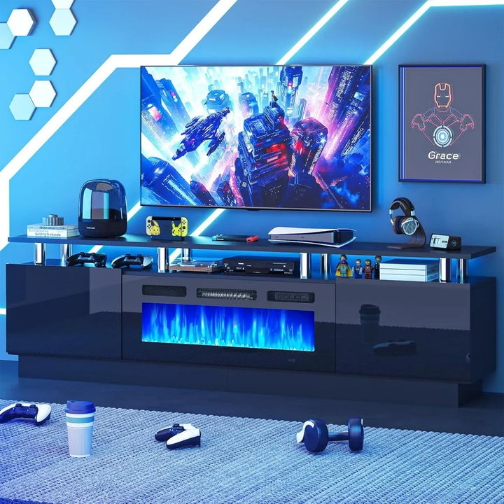 " Fireplace TV Stand, Modern Entertainment Center & 36 Inch Electric Fireplace with Remote Control, LED Light
