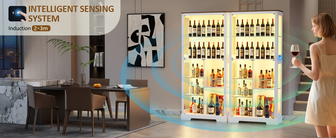 71” Display Cabinet with Glass Doors, Modern Curio Cabinet with 3 Color Lights, 7-Tiers Glass Display Cases for Collectibles,