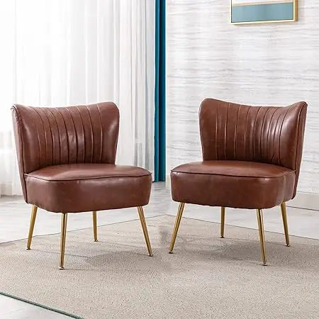 Modern Accent Chair Set of 2 PU Leather Slipper Chair Wingback Side Chair for Living Room Bedroom