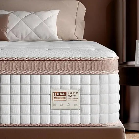 King Mattress 14 Inch - Medium Firm Hybrid Mattress In a Box for Back & Lumbar Support, 366 Night Trial, Individual Pocket Sprin