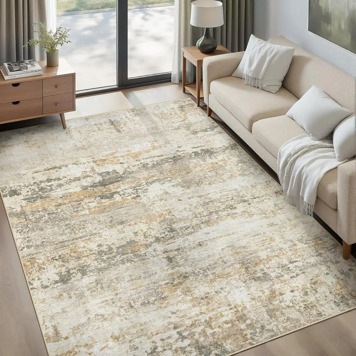 8x10 Washable Modern Abstract Neutral Area Rug - Soft, Non-Slip, Low-Pile Indoor Carpet for Living Room and Bedroom