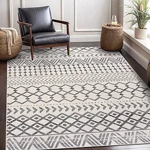 Boho Moroccan Black and White Rug Geometric Diamond 6x9 Area Rugs for Living Room Bedroom Kitchen Modern Bohemian Soft Stain Re