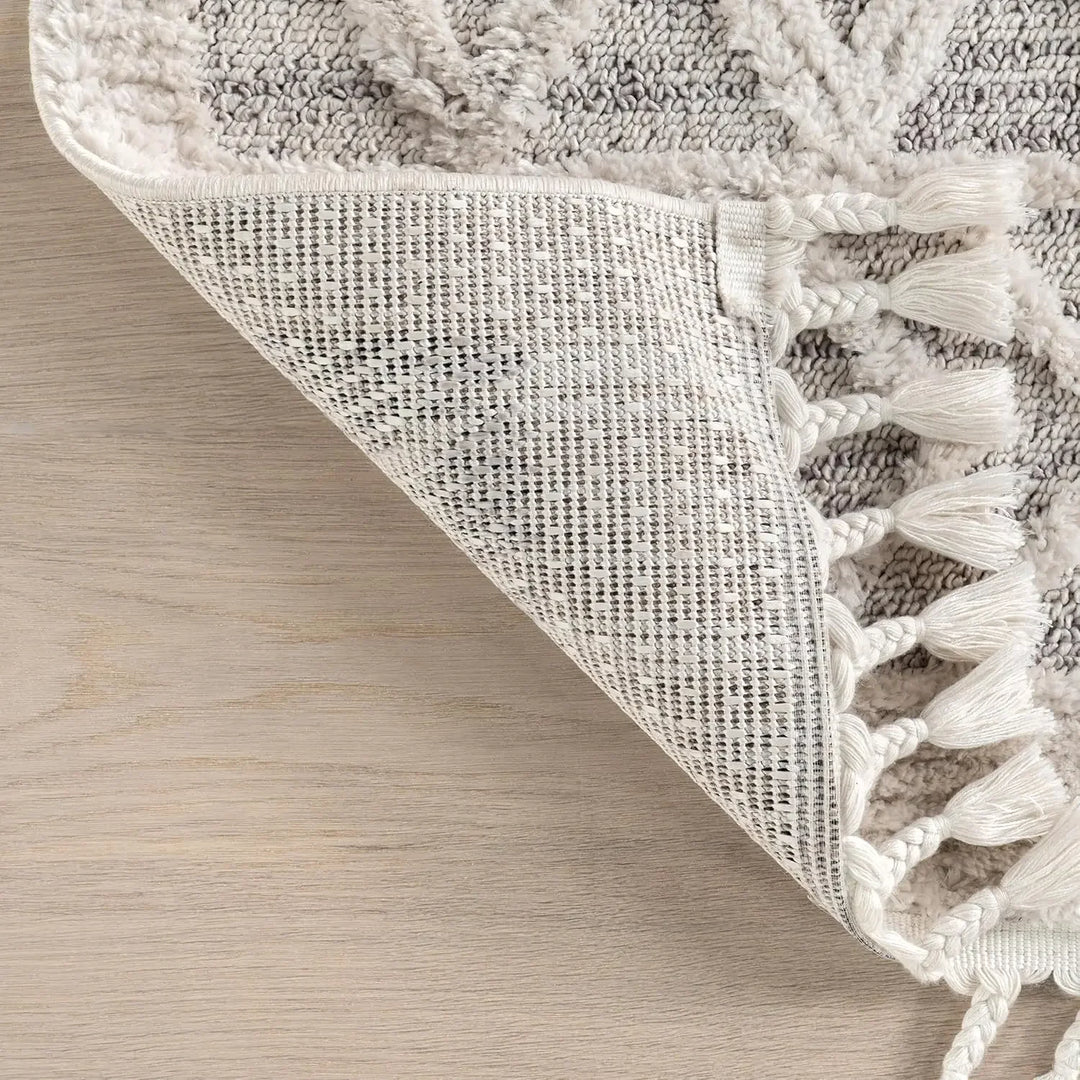 8x11 Ansley Moroccan Tassel Area Rug, Light Grey, High-Low Textured Bohemian Design, Plush High Pile, Stain Resistant