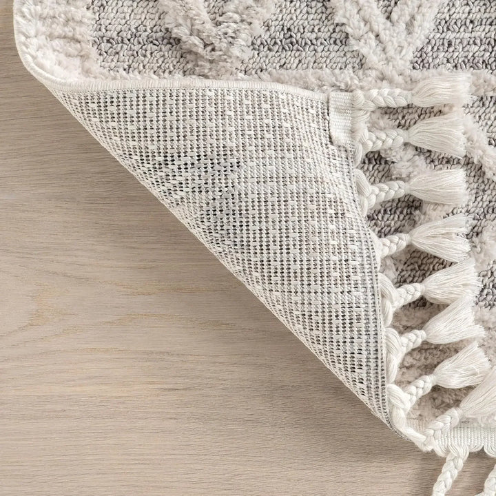 8x11 Ansley Moroccan Tassel Area Rug, Light Grey, High-Low Textured Bohemian Design, Plush High Pile, Stain Resistant