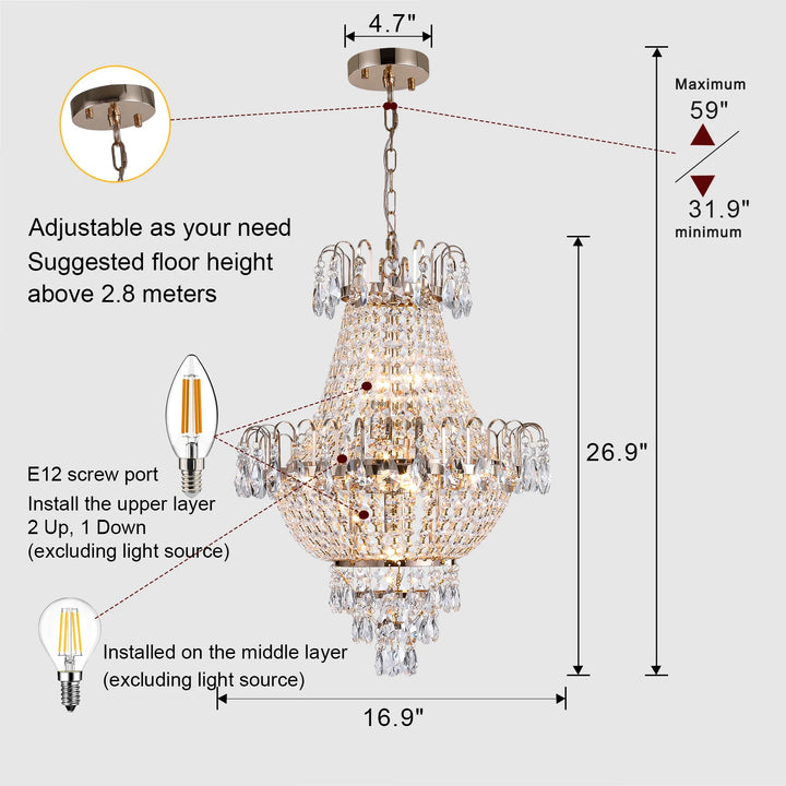 Luxury Gold Crystal Chandelier Elegant Dazzling K9 Crystals Ceiling Light for Living Room Dining Room Hallway-Gold
