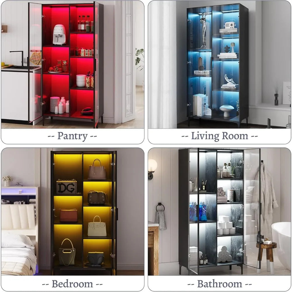 Illuminated Glass Display Cabinet with Adjustable Shelves for Collectibles