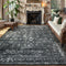 Area Rugs 9x12 Living Room Soft Large Rugs for Bedroom, Boho Black Dining Room Rug, Distressed Non Slip Low Pile Carpet for Ind