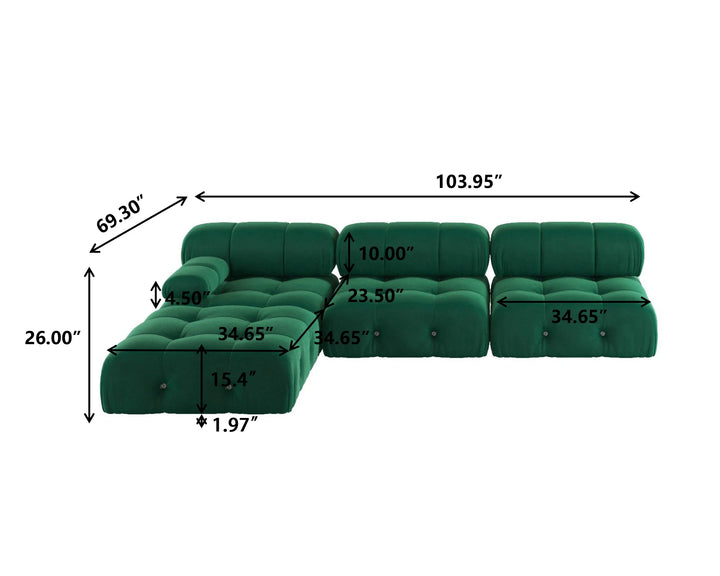 Sdorens Sectional Sofa Living Room Sofas L-Shaped Velvet Couch with Reversible Ottoman Convertible Modern Design Couch Sofa