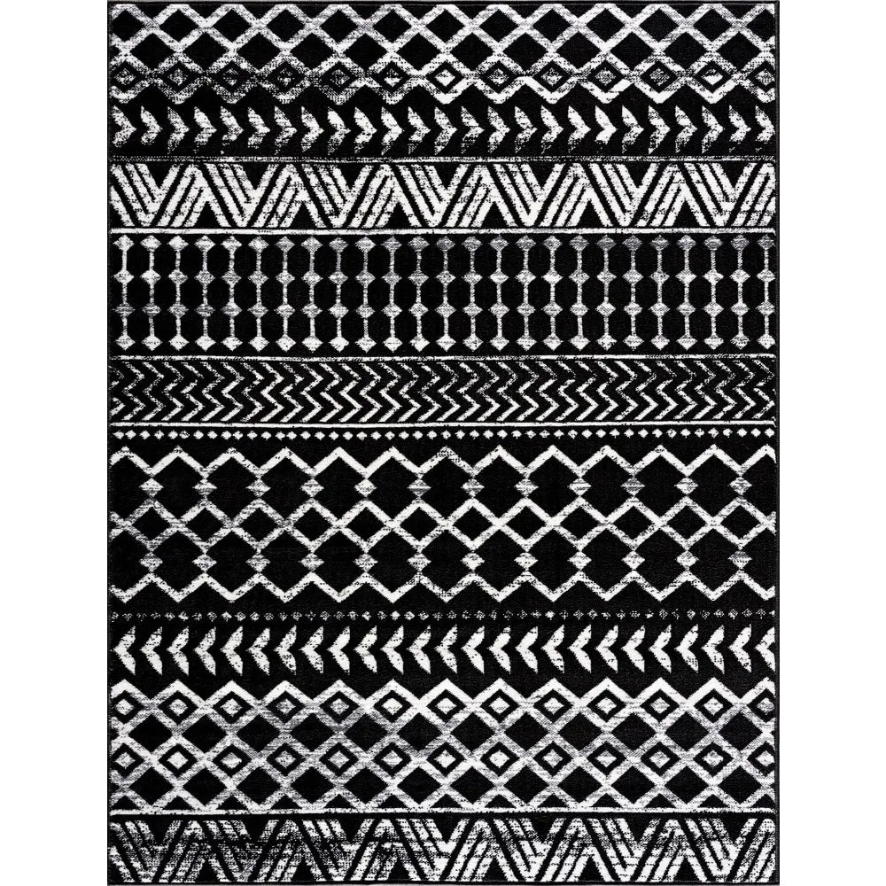 Boho Moroccan Black and White Rug Geometric Diamond 6x9 Area Rugs for Living Room Bedroom Kitchen Modern Bohemian Soft Stain Re