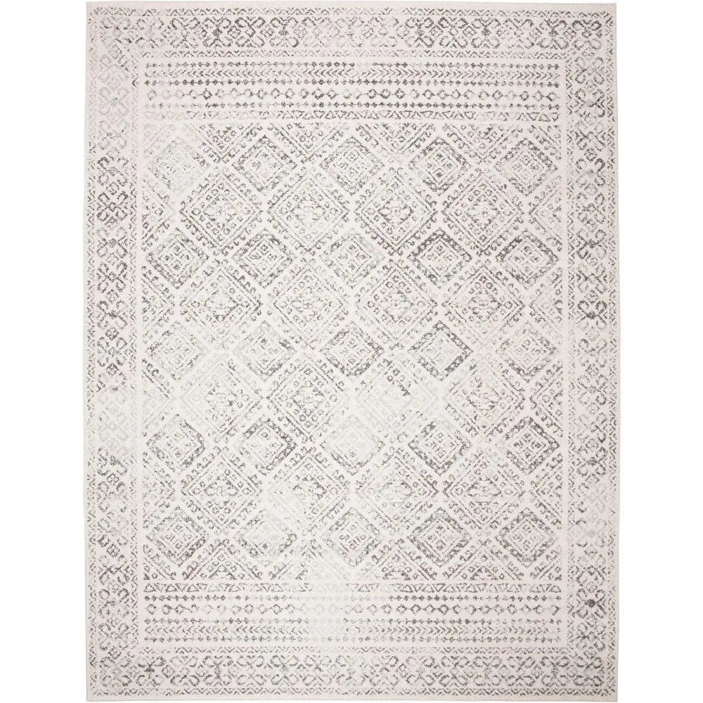 Moroccan-Style Bohemian Distressed Area Rug 8x10 - Large Size, Ivory and Grey Tones, Easy to Clean and Non-Shedding