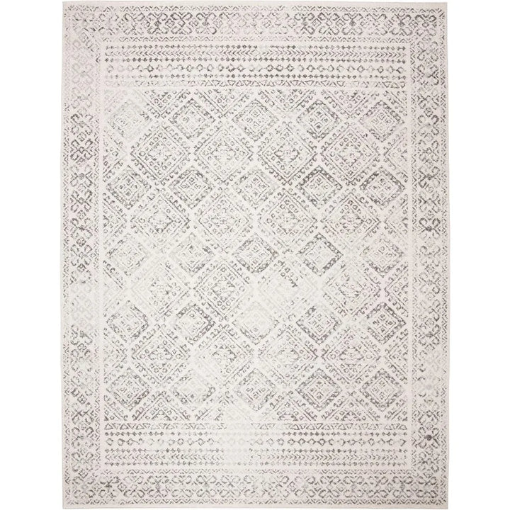 Moroccan-Style Bohemian Distressed Area Rug 8x10 - Large Size, Ivory and Grey Tones, Easy to Clean and Non-Shedding