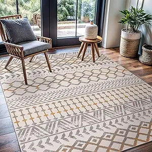 Boho Moroccan Black and White Rug Geometric Diamond 6x9 Area Rugs for Living Room Bedroom Kitchen Modern Bohemian Soft Stain Re