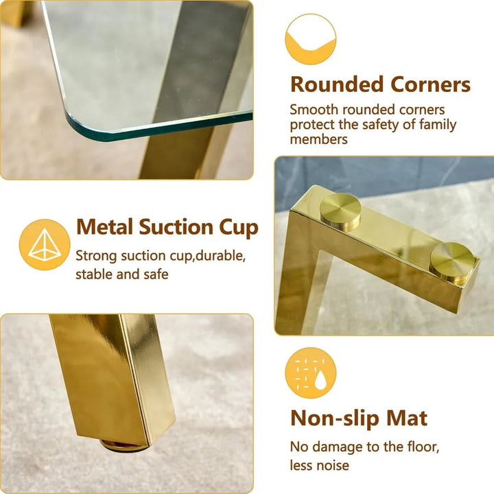 Modern Dining Table Set for 6,Glass Kitchen Table and Chairs,71''Gold Dining Room Table &Generous Legroom with 6 White Leather
