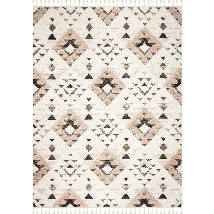 High quality - Area Rug 8x10,Moroccan Tassel Shag Collection,Large,Ivory & Brown, Boho Design, Non-Shedding & Easy Cleaning