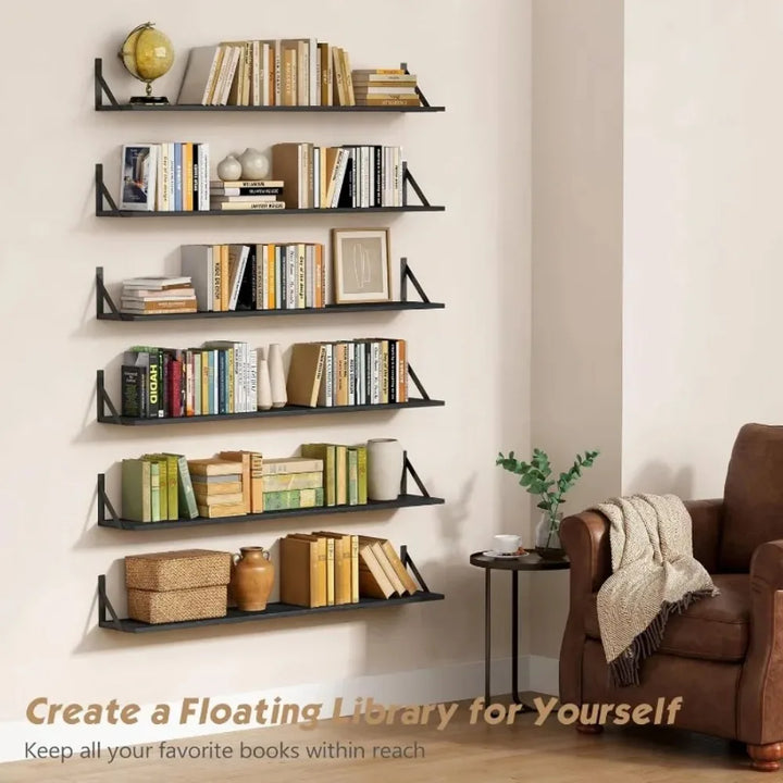 48 Inches Long Floating Book Shelves for Wall Set of 3, Black Wall Bookshelves for Living Room, Hot-Sell!-NEW