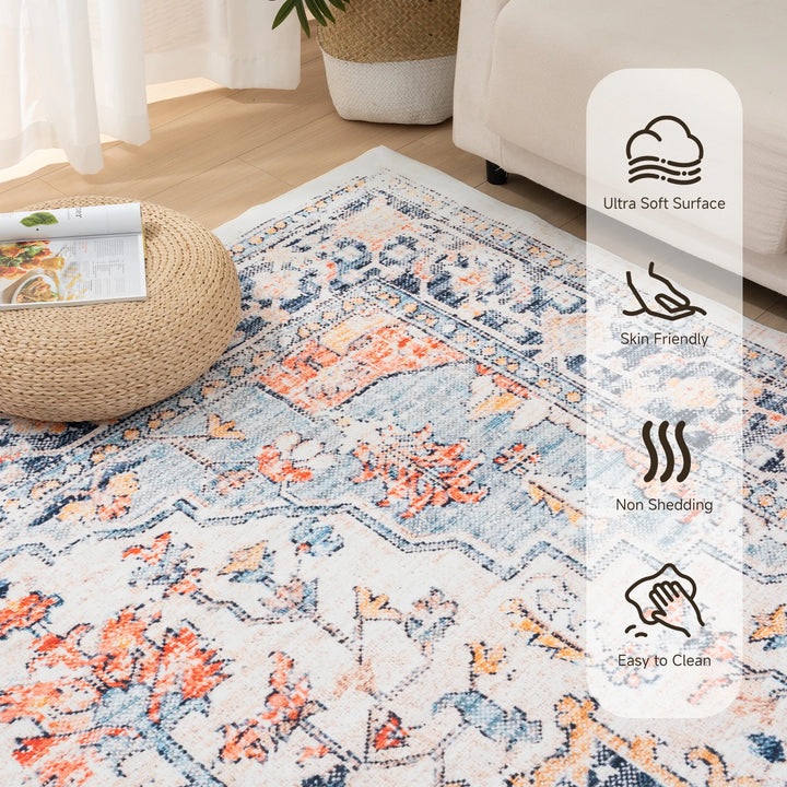 Orhopui vintage boho design, washable area rugs non-slip rugs for living room bedroom traditional woven rugs stain resistant