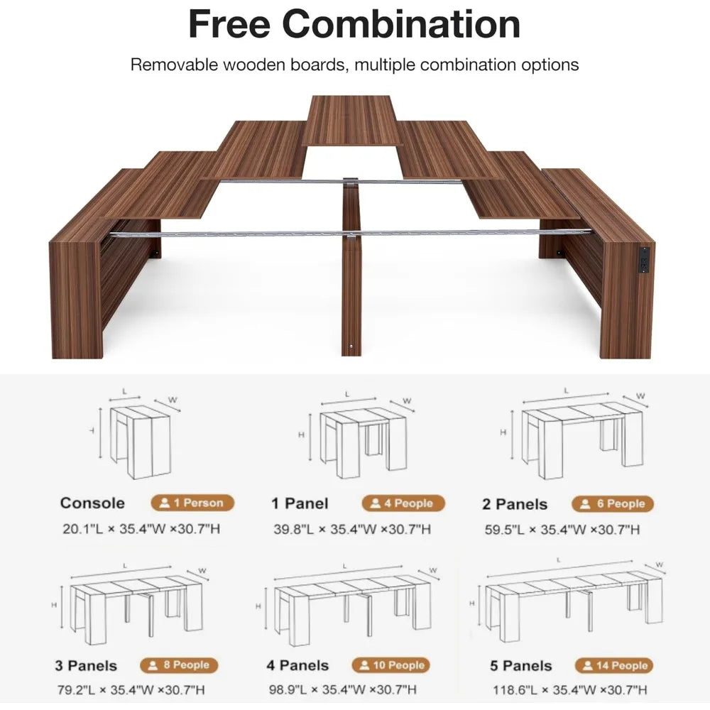 expandable dining table seats 2-12, space-saving design with storage for gatherings and events
