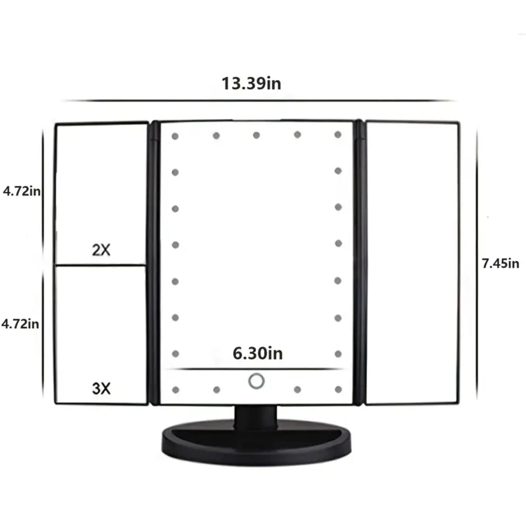 Portable Tri-fold Lighted Vanity Makeup Mirror with 3x/2x/1x Magnification, Bright LEDs Light and Easy-to-Use Touch Screen Techn