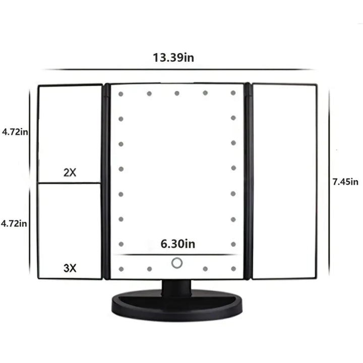 Portable Tri-fold Lighted Vanity Makeup Mirror with 3x/2x/1x Magnification, Bright LEDs Light and Easy-to-Use Touch Screen Techn