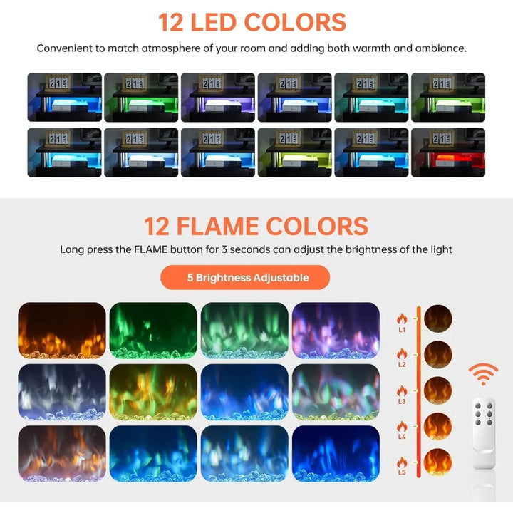 " Fireplace TV Stand, Modern Entertainment Center & 36 Inch Electric Fireplace with Remote Control, LED Light