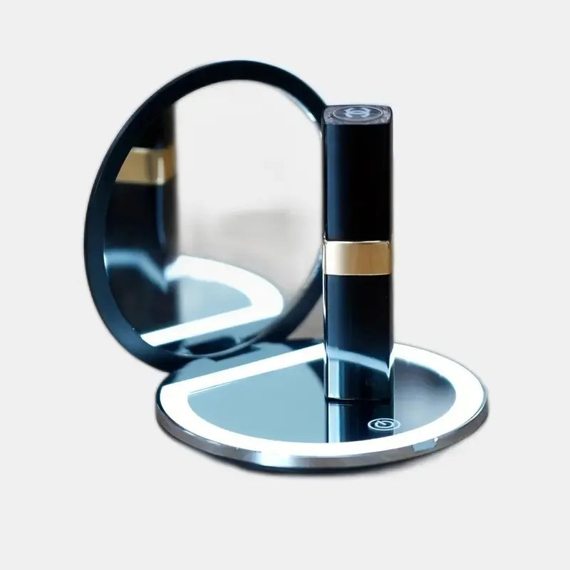 LED Travel Makeup Mirror, Lighted Compact Make Up Mirror With One Side Enlarged, 2X/5X Magnification, Handheld, Double Sided, Po