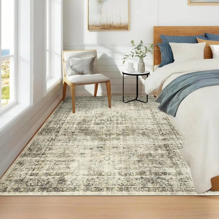 Washable Area Rug Stain-Resistant Throw Rug Indoor Carpet with Non-Slip Backing Foldable Floor Cover for Living Room, Bedroom