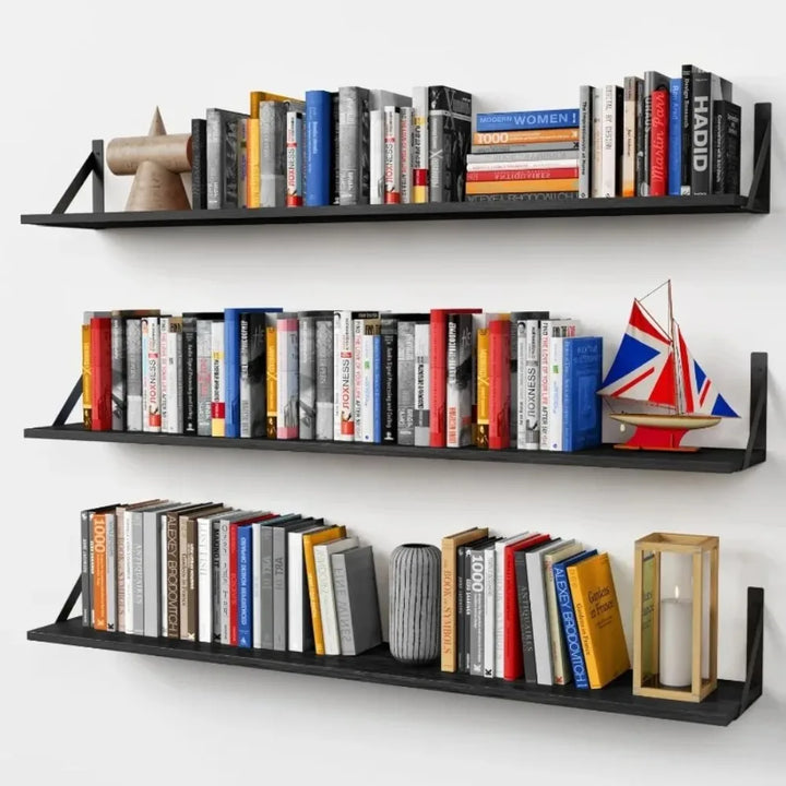 48 Inches Long Floating Book Shelves for Wall Set of 3, Black Wall Bookshelves for Living Room, Hot-Sell!-NEW