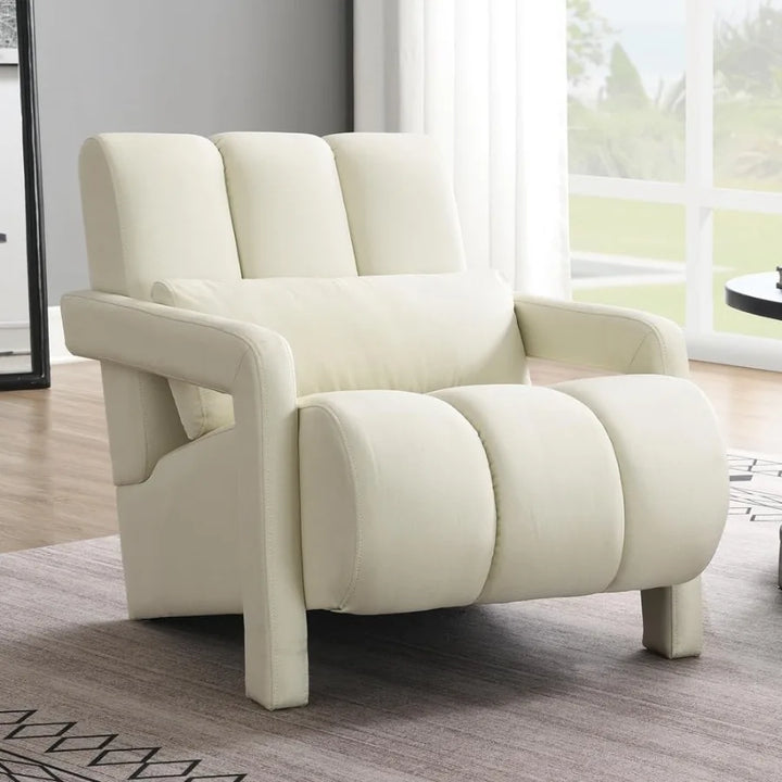 Modern Upholstered Accent Chair with Pillow Linen Fabric Comfy Chair for Living Room Bedroom and Small Spaces Beige