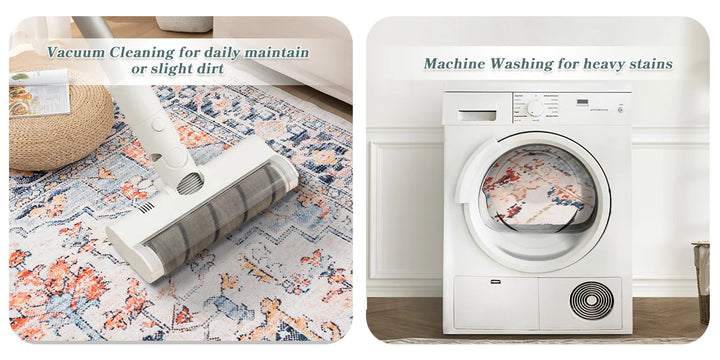 Orhopui vintage boho design, washable area rugs non-slip rugs for living room bedroom traditional woven rugs stain resistant