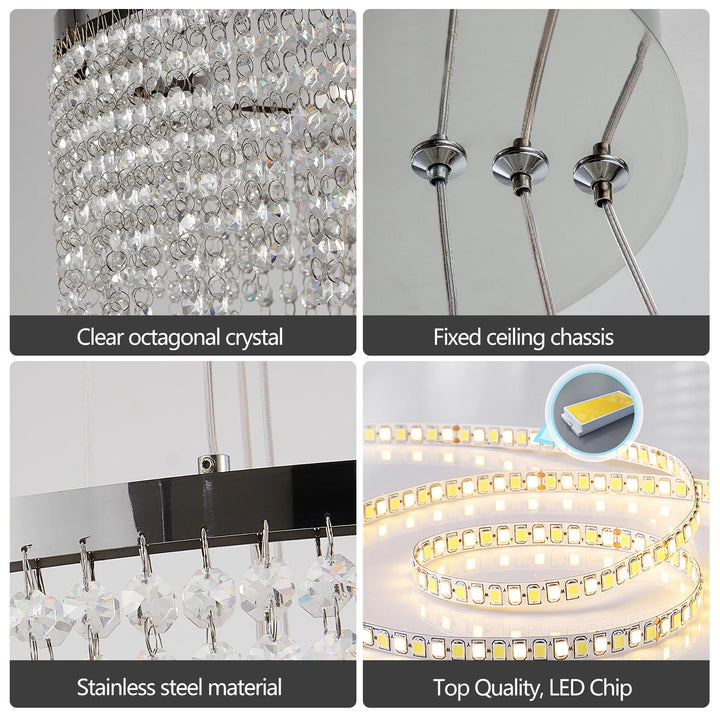 23.6-inch Crystal Chandelier, Dimmable Led Ceiling Lamp, Adjustable Color Temperature 3000K/4000K/6000K, Height Adjustable, Luxury Round Chandelier, Suitable for Living Room, Dining Room, Bedroom