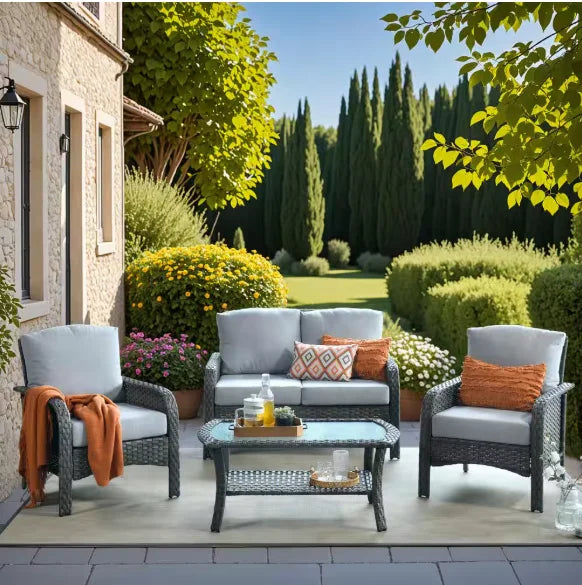 Patio Furniture Set with Cushions, Chairs,Sofa and Tea Table, make sure you are feeling fine on a nice summer day