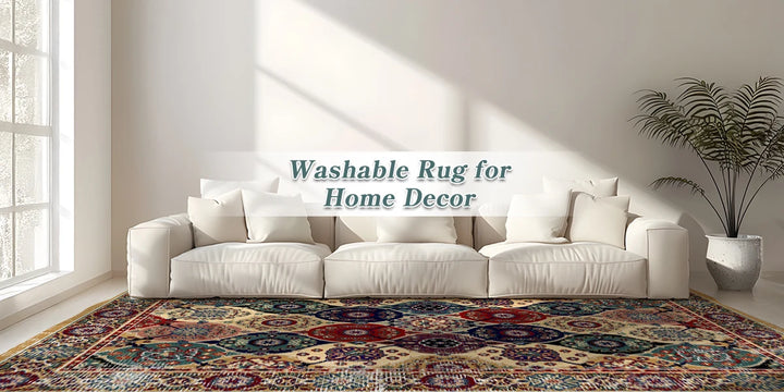 Washable Vintage Medallion Small Rug with Non-Slip BackingSoft and Stain ResistantNon-SheddingLow Plush Floor Rug Pad