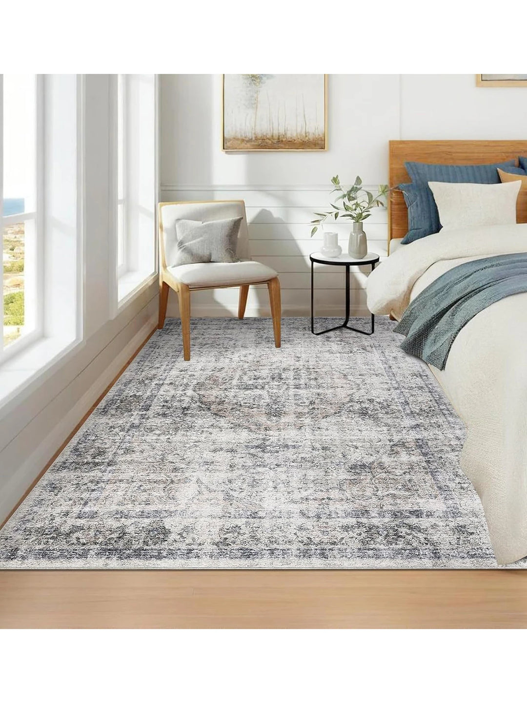 Washable Area Rug Stain-Resistant Throw Rug Indoor Carpet with Non-Slip Backing Foldable Floor Cover for Living Room, Bedroom