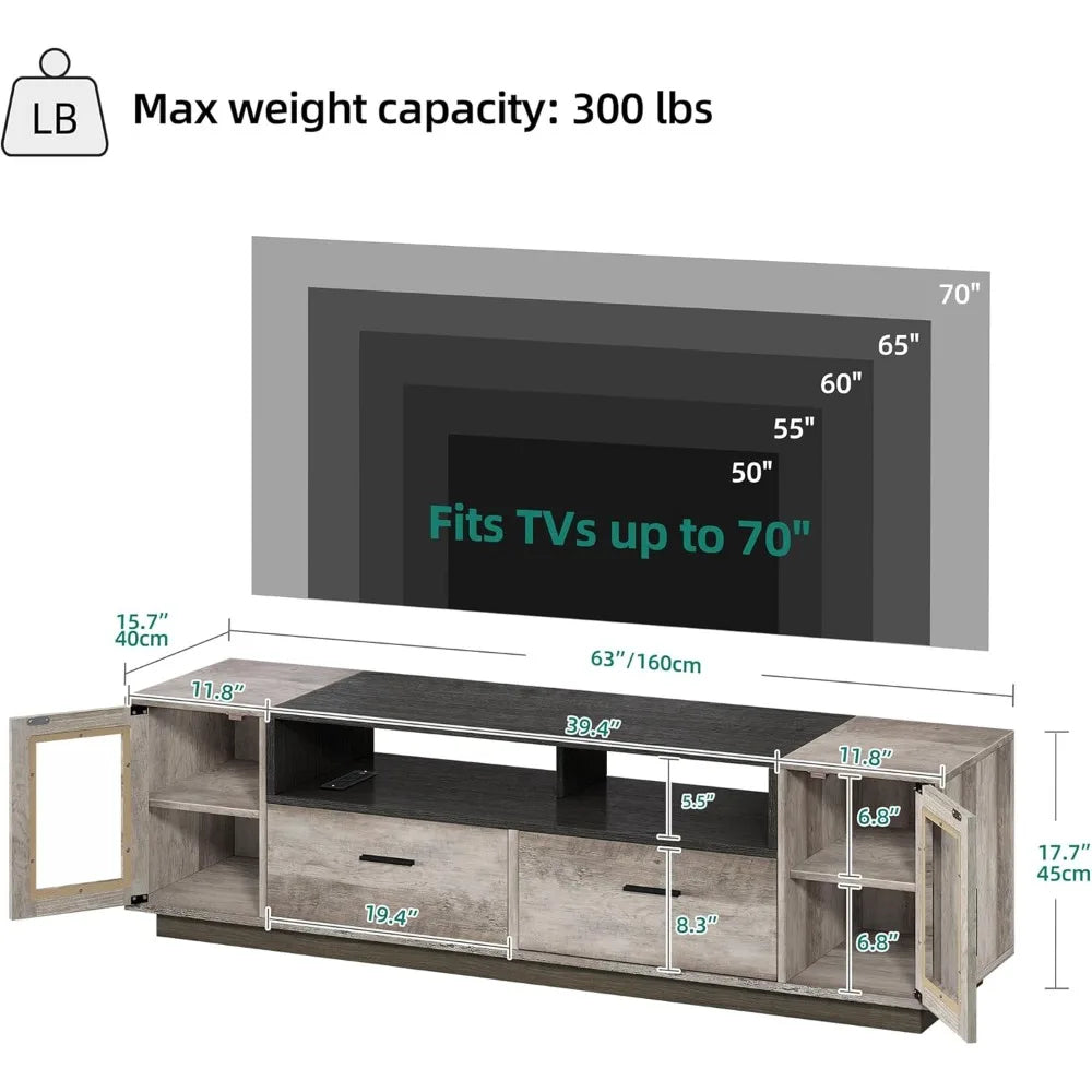 TV Stands for Living Room, Farmhouse TV Stand for 65/70 inch TV, LED TV Entertainment Center with Storage & Power Outlets, TV C