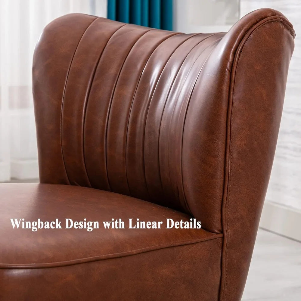 Modern Accent Chair Set of 2 PU Leather Slipper Chair Wingback Side Chair for Living Room Bedroom