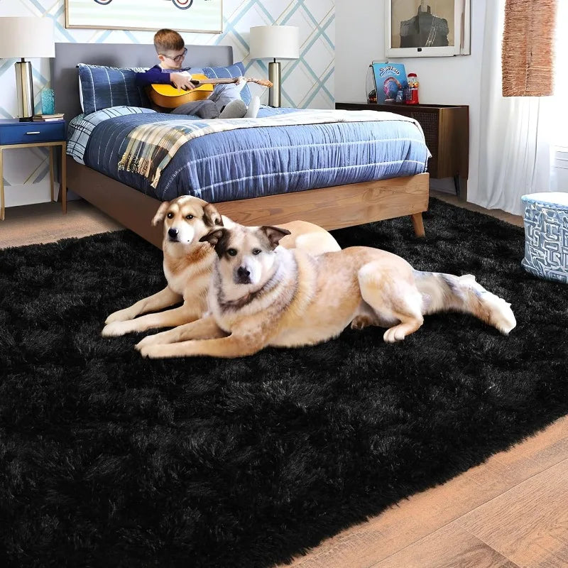 8x10 Area Rugs for Living Room, Ultra Soft Large Shag Black Bedroom Rug Upgrade Non-Slip Plush Modern Fluffy Carpet for Kids Boy