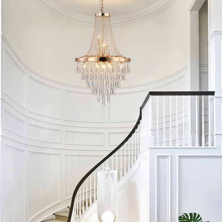 Large Luxury Gold Crystal Chandelier, Dazzling K9 Crystals, Superior Metal Finish, Ideal for Chic Decor