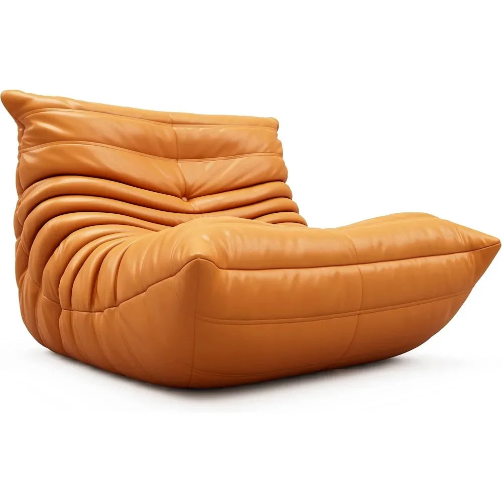 Mid-Century Modern Orange Faux Leather Floor Sofa Soft Lounge Chair Accent Couch for Living Room Bedroom Salon Office