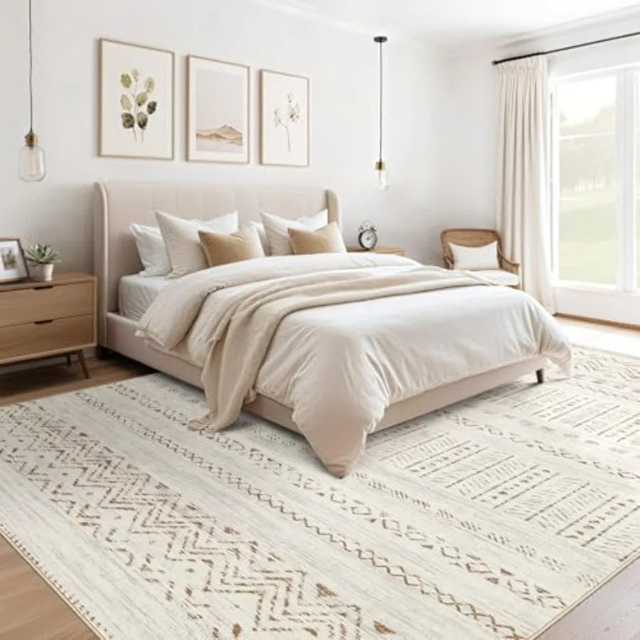 Large Living Room Area Rug 9x12: Soft Machine Washable Boho Moroccan Farmhouse Rugs for Bedroom Under Dining Table NonSlip Neut