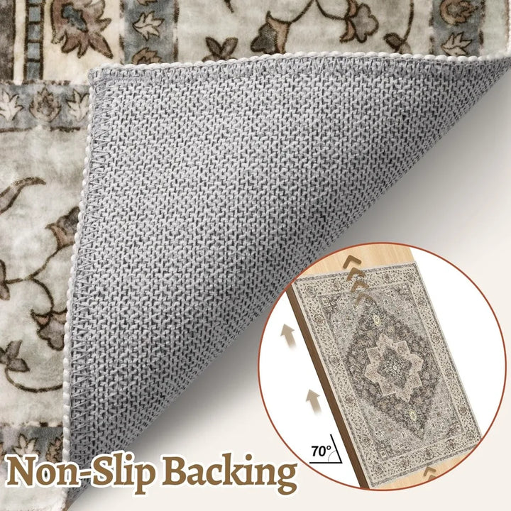 Vintage 8x10 Large Area Rugs for Living Room, Washable Indoor Non-Slip Rugs with Distressed Brown/Grey Print Design