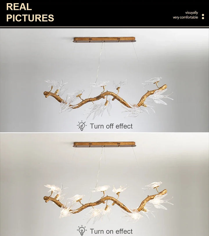 Luxury Branch Chandelier Glass Bird Crystal Led Ceiling Chandelier for Dining Room Bedroom Hotel Vintage Living Room Chandelier