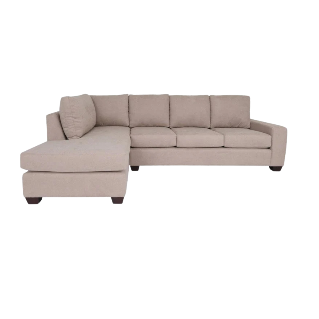 Tan Beige Blue Right Facing L-Shaped Sectional Sofa
