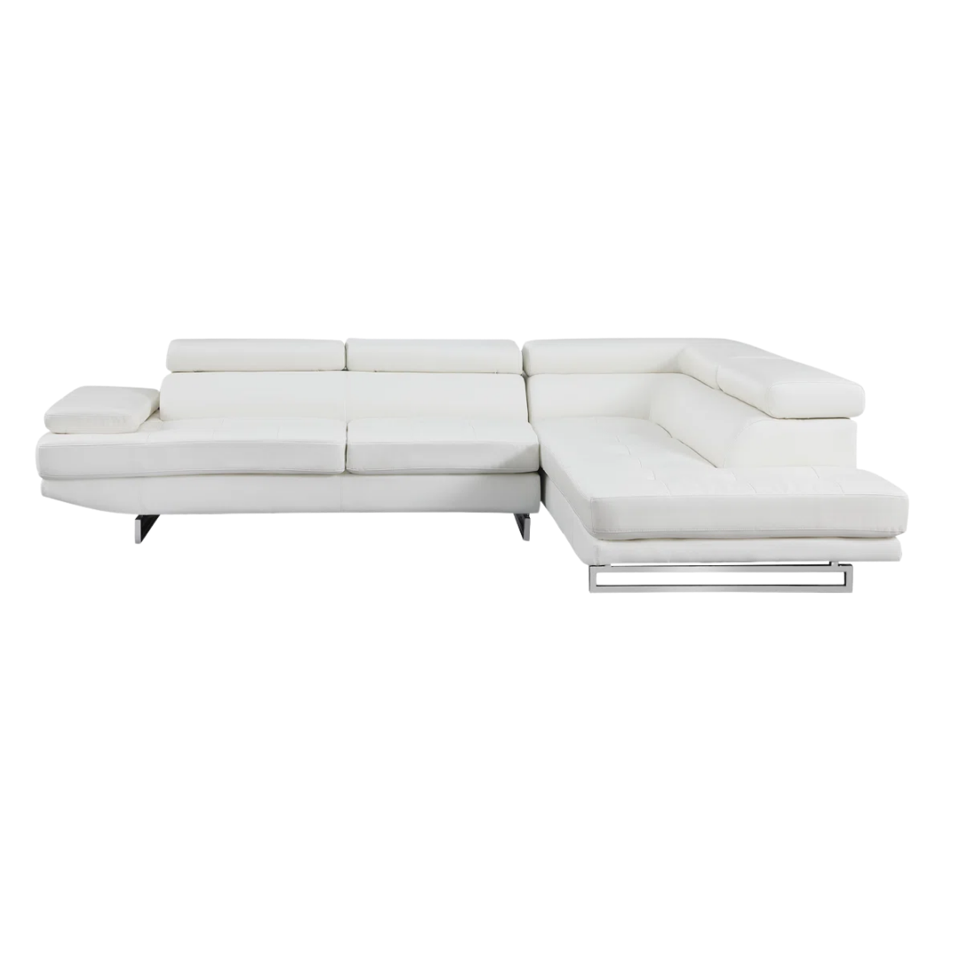 White Leather L Shaped Two Piece Corner Sectional