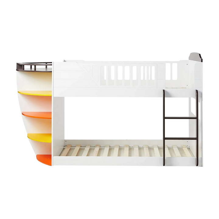 Brown And White Twin Over Twin Wood Bunk Bed With Storage