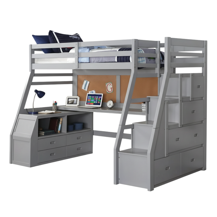 Twin Size Gray Finish Pine Wood Loft Bed