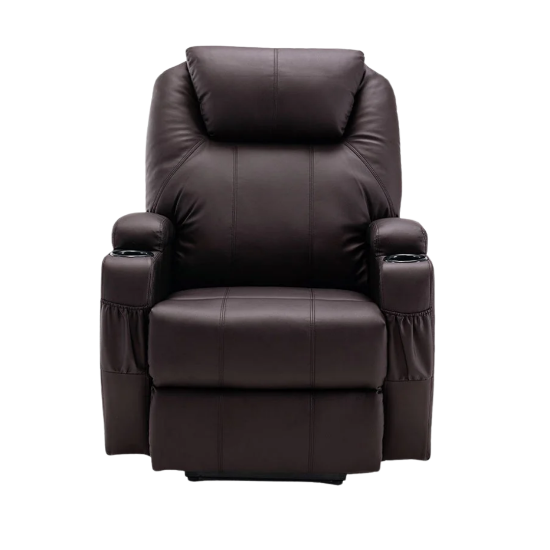 33" Brown Faux Leather Power Heated Massage Lift Assist Recliner