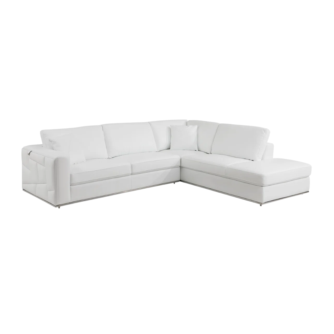 White Italian Leather Reclining L Shaped Two Piece Corner Sectional