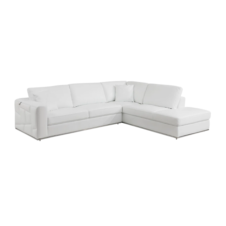 White Italian Leather Reclining L Shaped Two Piece Corner Sectional