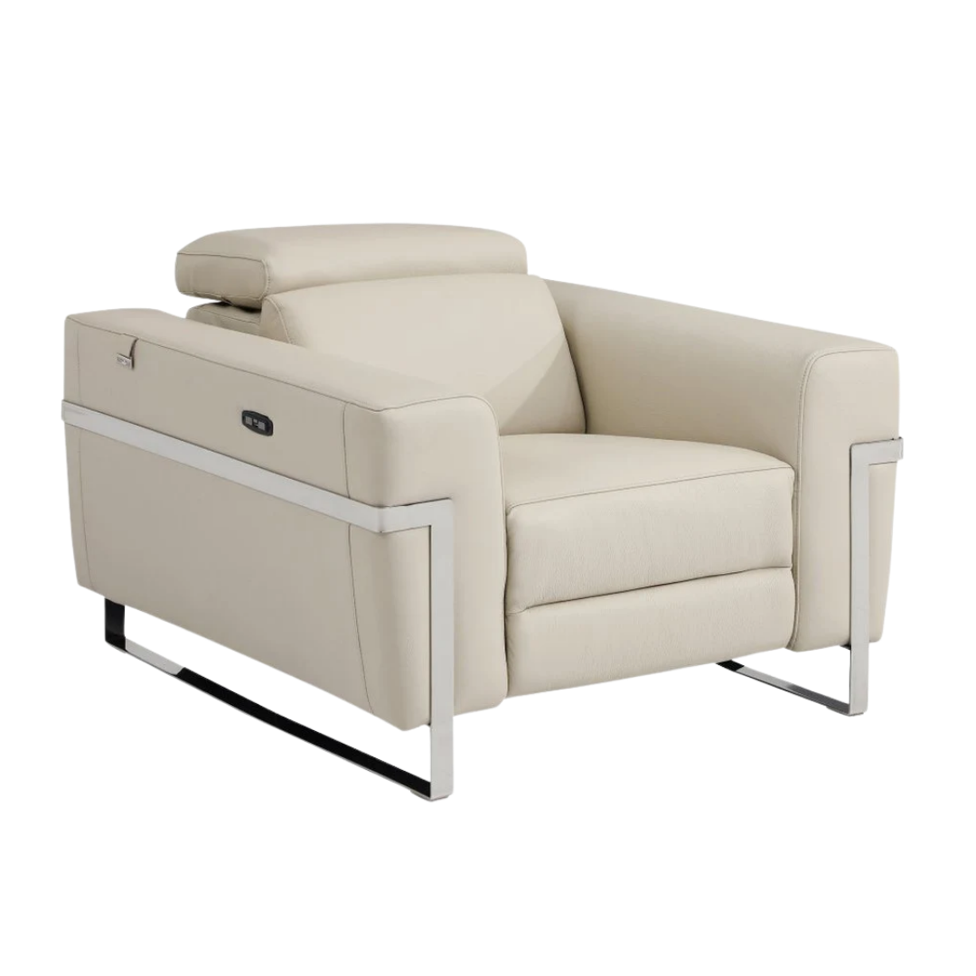 41" Beige Italian Leather Power Recliner Chair
